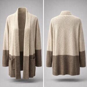 🔥🔥🔥Sonoma Goods For Life Womens Colorblock Open Front Cardigan Sweater Tan Brown